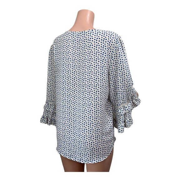 Max Studio Women SZ XL Blue Polka Dot Top Blouse Ruffle Bell 3/4 Sleeve Pullover - Picture 10 of 16